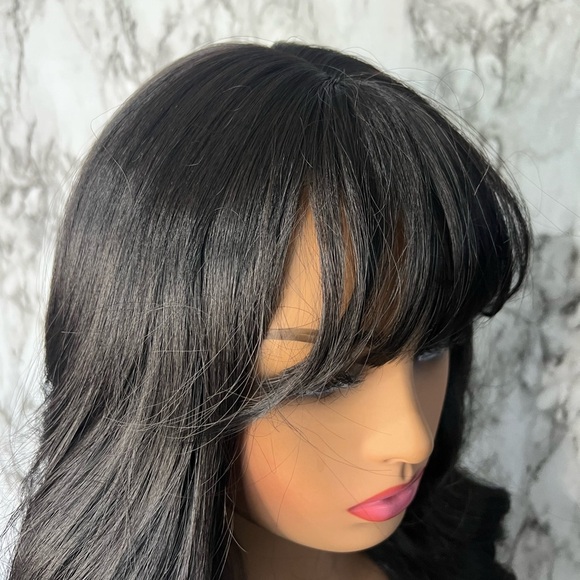 26 Inch Long Wave Curly Black Wig with Bangs density 200% - Picture 9 of 16